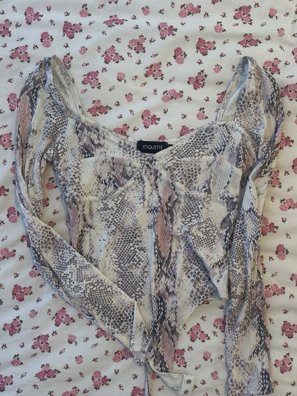 Etiquette Clothiers Neutral Snake Print Long Sleeve Bodysuit